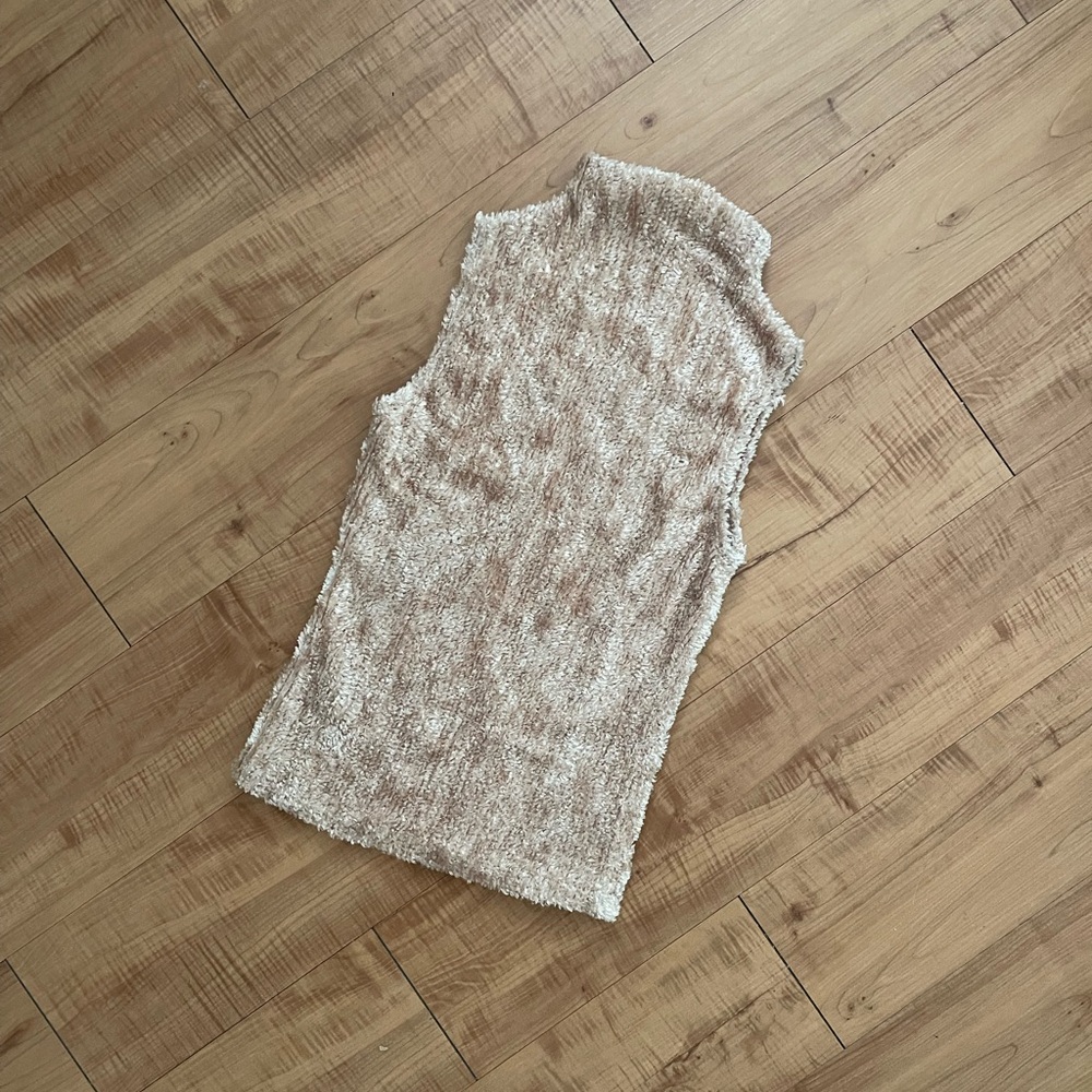 Cozy Beige Velour Sleeveless Mock Neck Top